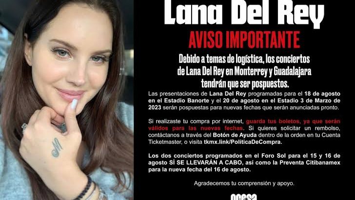 Lana del Rey pospone concierto en Guadalajara